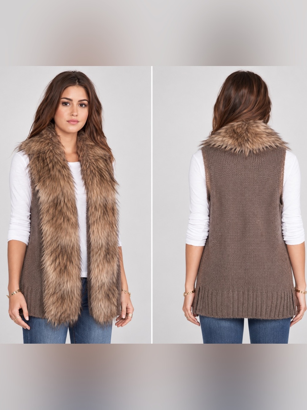 Steve Madden Lida Sweater Vest with Faux Fur Trim S/M